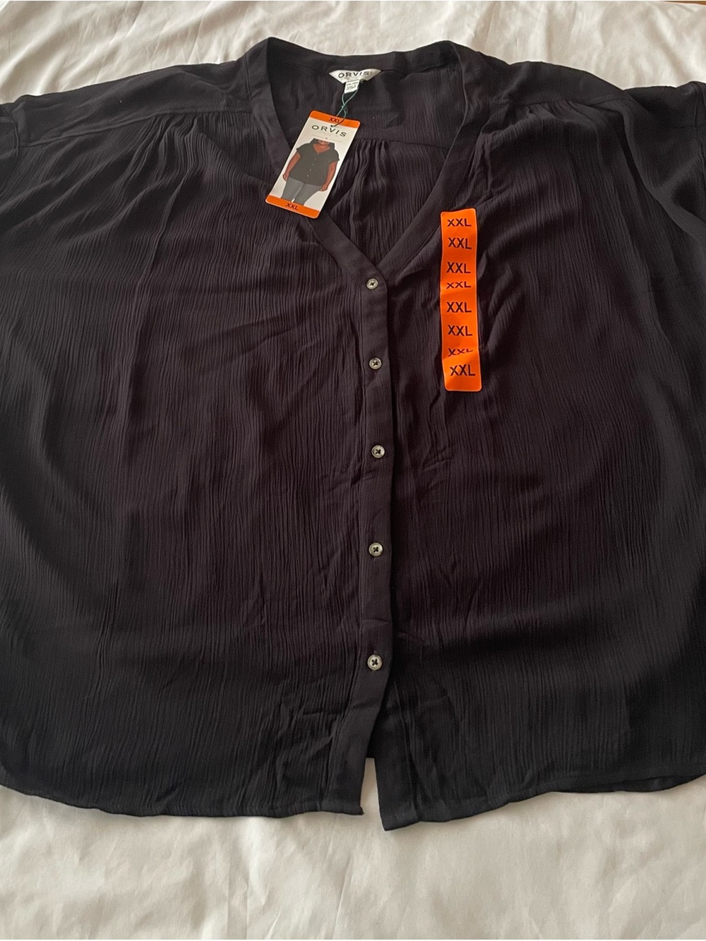 NWT! Orvis Black Button-Up Blouse, Sz XXL